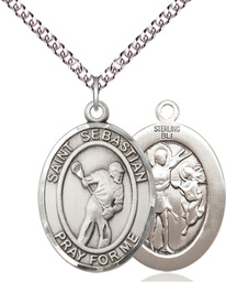 [7616SS/24SS] Sterling Silver Saint Sebastian Lacrosse Pendant on a 24 inch Sterling Silver Heavy Curb chain