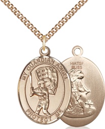 [7700GF/24GF] 14kt Gold Filled Guardian Angel Baseball Pendant on a 24 inch Gold Filled Heavy Curb chain