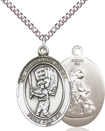 [7700SS/24SS] Sterling Silver Guardian Angel Baseball Pendant on a 24 inch Sterling Silver Heavy Curb chain