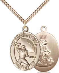 [7701GF/24GF] 14kt Gold Filled Guardian Angel Football Pendant on a 24 inch Gold Filled Heavy Curb chain