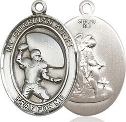 [7701SS] Sterling Silver Guardian Angel Football Medal