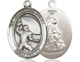 [7701SS] Sterling Silver Guardian Angel Football Medal