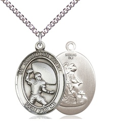 [7701SS/24SS] Sterling Silver Guardian Angel Football Pendant on a 24 inch Sterling Silver Heavy Curb chain