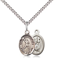 [9151SS/18S] Sterling Silver Saint Christopher Football Pendant on a 18 inch Light Rhodium Light Curb chain