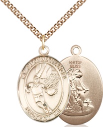 [7702GF/24GF] 14kt Gold Filled Guardian Angel Basketball Pendant on a 24 inch Gold Filled Heavy Curb chain