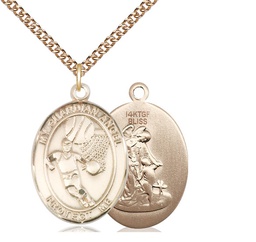 [7702GF/24GF] 14kt Gold Filled Guardian Angel Basketball Pendant on a 24 inch Gold Filled Heavy Curb chain
