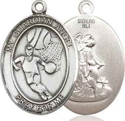 [7702SS] Sterling Silver Guardian Angel Basketball Medal