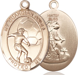 [7703GF] 14kt Gold Filled Guardian Angel Soccer Medal