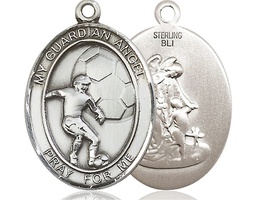 [7703SS] Sterling Silver Guardian Angel Soccer Medal