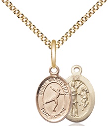 [9177GF/18G] 14kt Gold Filled Saint Sebastian Figure Skating Pendant on a 18 inch Gold Plate Light Curb chain