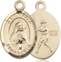 [9181GF] 14kt Gold Filled Saint Rita Baseball Medal