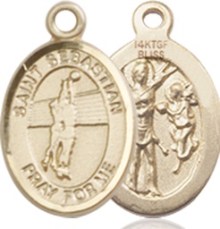 [9186GF] 14kt Gold Filled Saint Sebastian Volleyball Medal