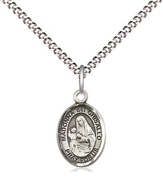 [9203SS/18S] Sterling Silver Saint Madonna Del Ghisallo Pendant on a 18 inch Light Rhodium Light Curb chain