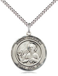 [8000RDSS/18S] Sterling Silver Saint Andrew the Apostle Pendant on a 18 inch Light Rhodium Light Curb chain