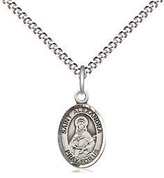 [9215SS/18S] Sterling Silver Saint Alexandra Pendant on a 18 inch Light Rhodium Light Curb chain