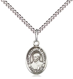 [9217SS/18S] Sterling Silver Saint Ignatius of Loyola Pendant on a 18 inch Light Rhodium Light Curb chain
