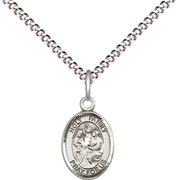 [9218SS/18S] Sterling Silver Holy Family Pendant on a 18 inch Light Rhodium Light Curb chain