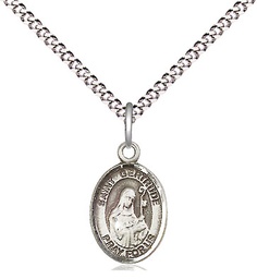[9219SS/18S] Sterling Silver Saint Gertrude of Nivelles Pendant on a 18 inch Light Rhodium Light Curb chain