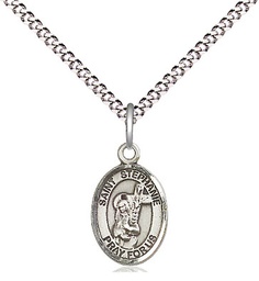 [9228SS/18S] Sterling Silver Saint Stephanie Pendant on a 18 inch Light Rhodium Light Curb chain