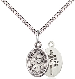 [9234SS/18S] Sterling Silver Saint John Paul II Pendant on a 18 inch Light Rhodium Light Curb chain
