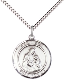 [8002RDSS/18S] Sterling Silver Saint Ann Pendant on a 18 inch Light Rhodium Light Curb chain