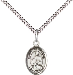 [9240SS/18S] Sterling Silver Saint Placidus Pendant on a 18 inch Light Rhodium Light Curb chain
