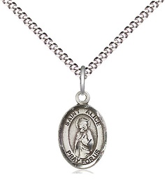[9248SS/18S] Sterling Silver Saint Alice Pendant on a 18 inch Light Rhodium Light Curb chain