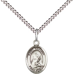 [9253SS/18S] Sterling Silver Saint Victoria Pendant on a 18 inch Light Rhodium Light Curb chain