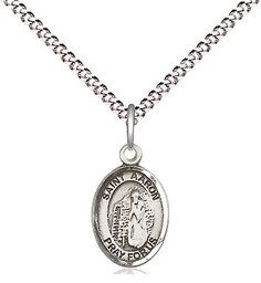 [9254SS/18S] Sterling Silver Saint Aaron Pendant on a 18 inch Light Rhodium Light Curb chain