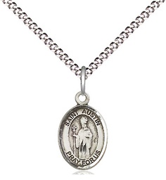 [9256SS/18S] Sterling Silver Saint Austin Pendant on a 18 inch Light Rhodium Light Curb chain