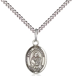 [9257SS/18S] Sterling Silver Saint Christian Demosthenes Pendant on a 18 inch Light Rhodium Light Curb chain