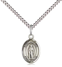 [9259SS/18S] Sterling Silver Saint Samuel Pendant on a 18 inch Light Rhodium Light Curb chain