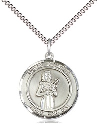 [8003RDSS/18S] Sterling Silver Saint Agatha Pendant on a 18 inch Light Rhodium Light Curb chain