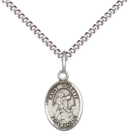 [9268SS/18S] Sterling Silver Saint Colette Pendant on a 18 inch Light Rhodium Light Curb chain