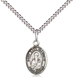 [9275SS/18S] Sterling Silver Saint Basil the Great Pendant on a 18 inch Light Rhodium Light Curb chain