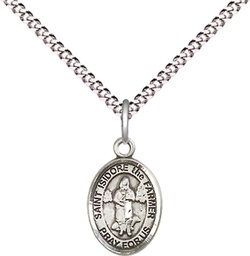 [9276SS/18S] Sterling Silver Saint Isidore the Farmer Pendant on a 18 inch Light Rhodium Light Curb chain