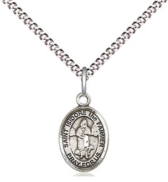 [9276SS/18S] Sterling Silver Saint Isidore the Farmer Pendant on a 18 inch Light Rhodium Light Curb chain