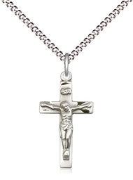[0001SS/18S] Sterling Silver Crucifix Pendant on a 18 inch Light Rhodium Light Curb chain