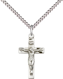 [0001SS/18S] Sterling Silver Crucifix Pendant on a 18 inch Light Rhodium Light Curb chain