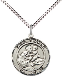 [8004RDSS/18S] Sterling Silver Saint Anthony Pendant on a 18 inch Light Rhodium Light Curb chain