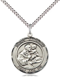 [8004RDSS/18S] Sterling Silver Saint Anthony Pendant on a 18 inch Light Rhodium Light Curb chain