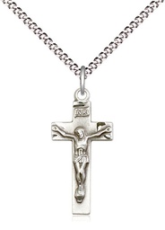 [0006SS/18S] Sterling Silver Crucifix Pendant on a 18 inch Light Rhodium Light Curb chain