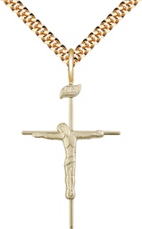 [0010GF/24G] 14kt Gold Filled Crucifix Pendant on a 24 inch Gold Plate Heavy Curb chain