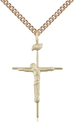 [0010GF/24GF] 14kt Gold Filled Crucifix Pendant on a 24 inch Gold Filled Heavy Curb chain