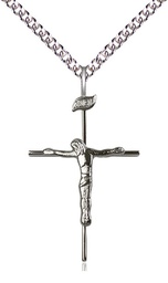 [0010SS/24SS] Sterling Silver Crucifix Pendant on a 24 inch Sterling Silver Heavy Curb chain