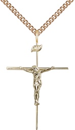 [0011CGF/24GF] 14kt Gold Filled Crucifix Pendant on a 24 inch Gold Filled Heavy Curb chain