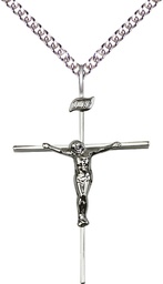 [0011CSS/24SS] Sterling Silver Crucifix Pendant on a 24 inch Sterling Silver Heavy Curb chain