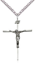 [0011CSS/24SS] Sterling Silver Crucifix Pendant on a 24 inch Sterling Silver Heavy Curb chain