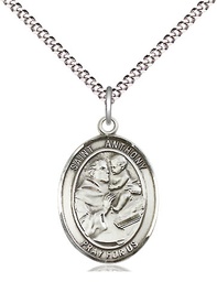 [8004SS/18S] Sterling Silver Saint Anthony of Padua Pendant on a 18 inch Light Rhodium Light Curb chain