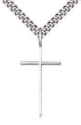 [0014LSS/24S] Sterling Silver Cross Pendant on a 24 inch Light Rhodium Heavy Curb chain